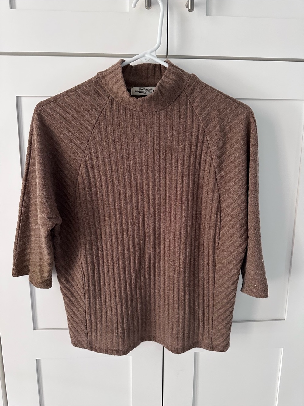 Perseption Ribbed Mock Neck Top - Taupe